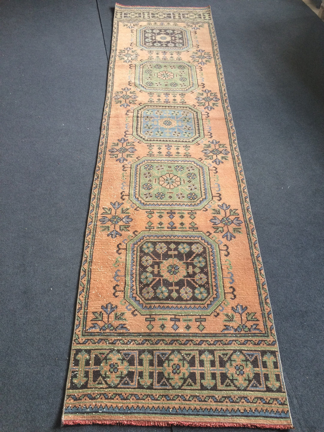Beige Turkish Runner Rug 2' 11" x 11' 5" Hand-Knotted detail