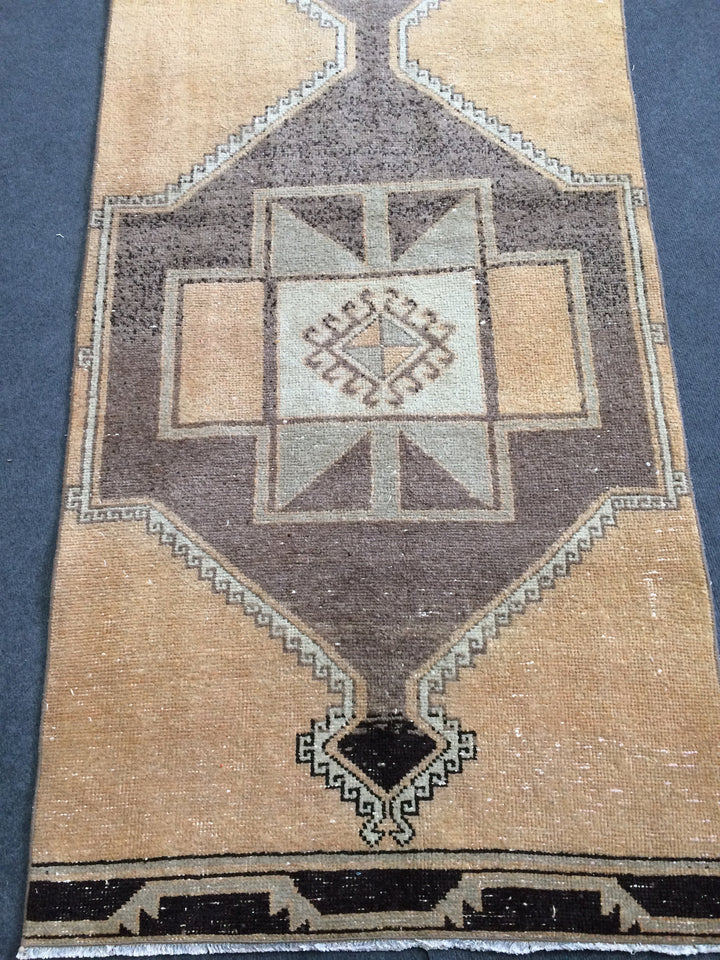 Beige Turkish Runner Rug 3' x 13' Hand-Knotted pattern