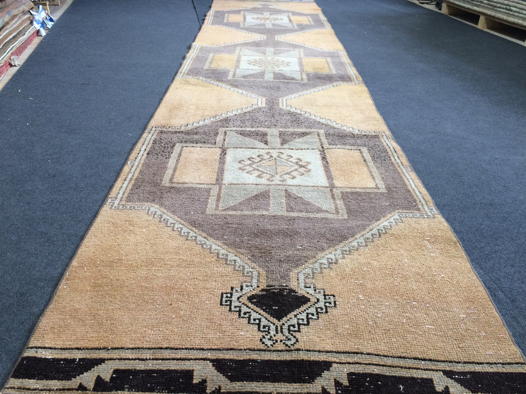 Beige Turkish Runner Rug 3' x 13' Hand-Knotted