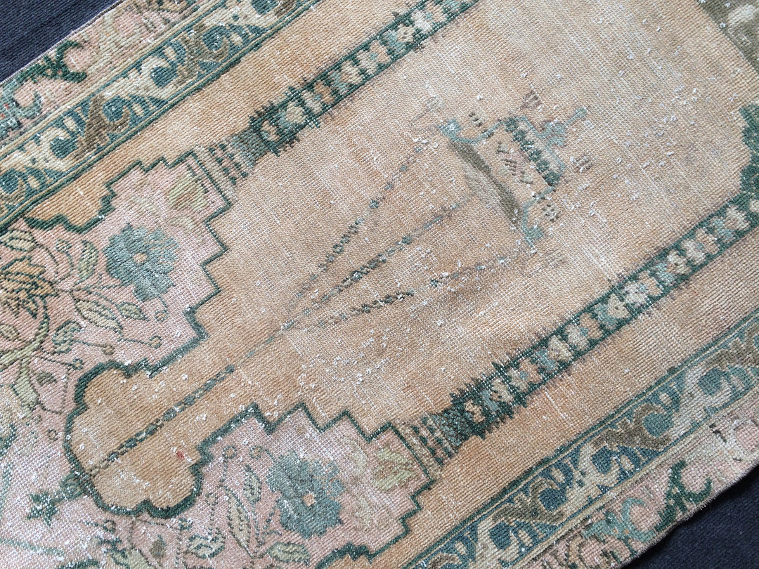 Rust Turkish Oushak Rug 2'7" x 12'2" Hand-Knotted close-up