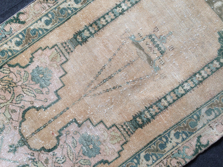 Rust Turkish Oushak Rug 2'7" x 12'2" Hand-Knotted close-up