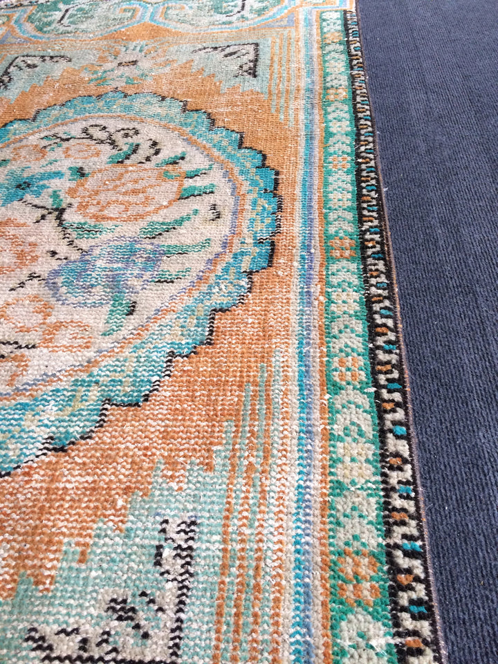 Beige Turkish Distressed Runner Rug 2' 10" x 5' Hand-Knotted | No. WR37080
