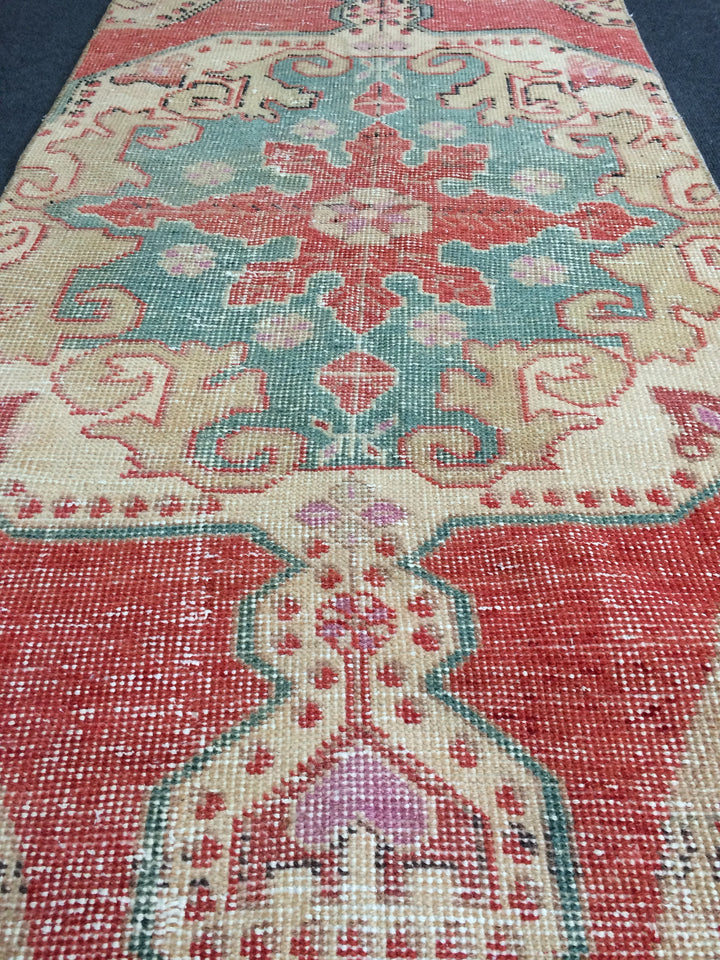Beige Turkish Runner Rug 2' 7" x 7' 2" Hand-Knotted reverse