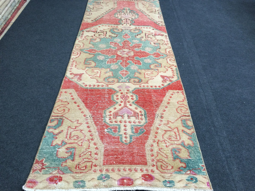 Beige Turkish Runner Rug 2' 7" x 7' 2" Hand-Knotted