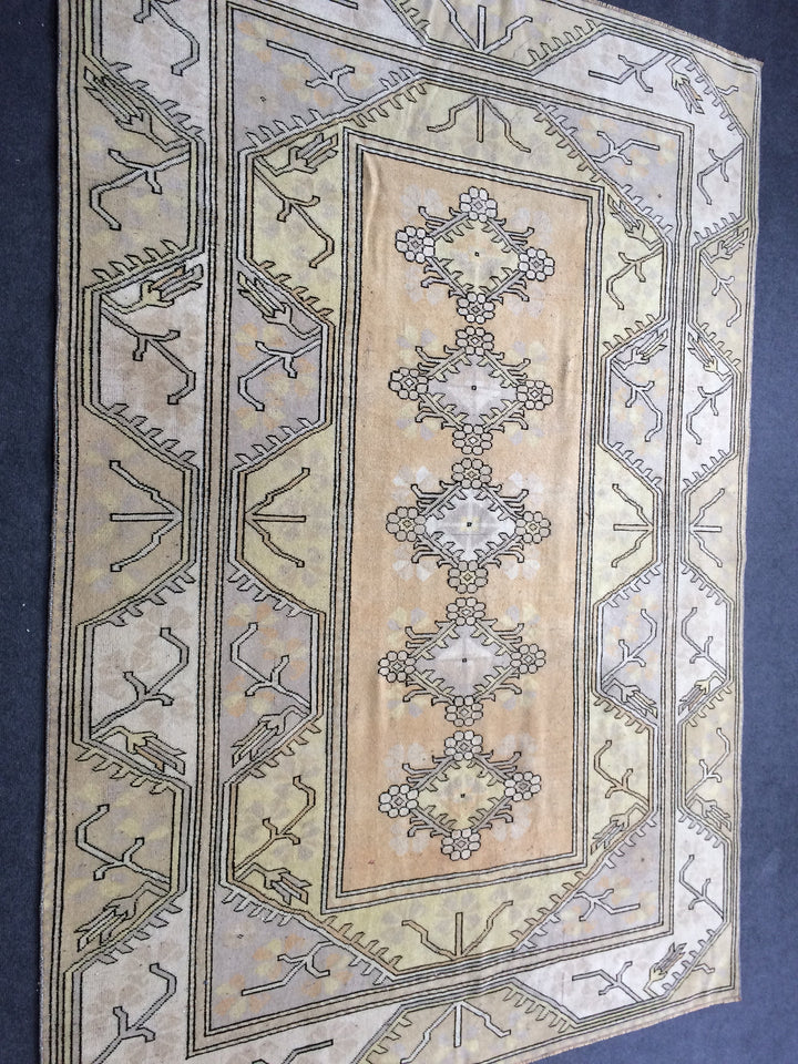 Beige Turkish Runner Rug 6' 2" x 8' 10" Hand-Knotted pattern