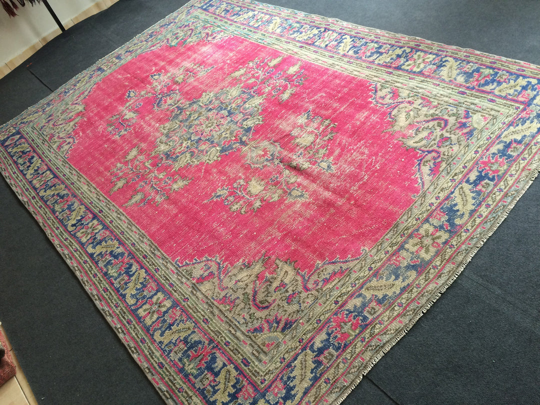 Pink Turkish Runner Rug 6' 10" x 10' Hand-Knotted close-up