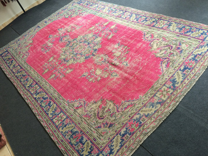 Pink Turkish Runner Rug 6' 10" x 10' Hand-Knotted close-up