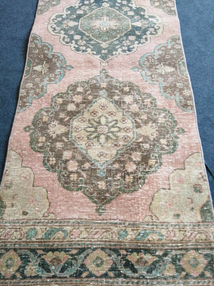 Beige Turkish Runner Rug 2' 6" x 11' 1" Hand-Knotted reverse