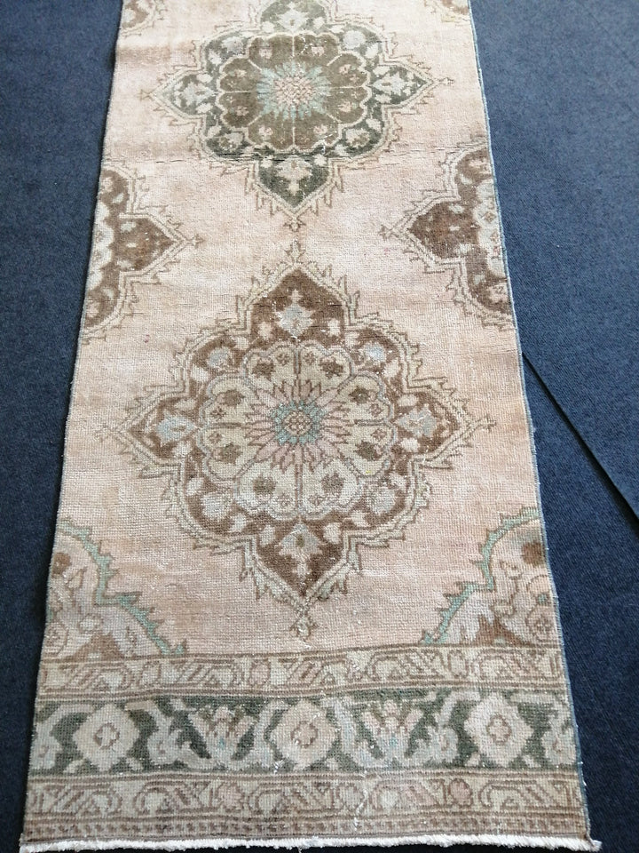 Beige Turkish Runner Rug 2' 6" x 13' Hand-Knotted texture