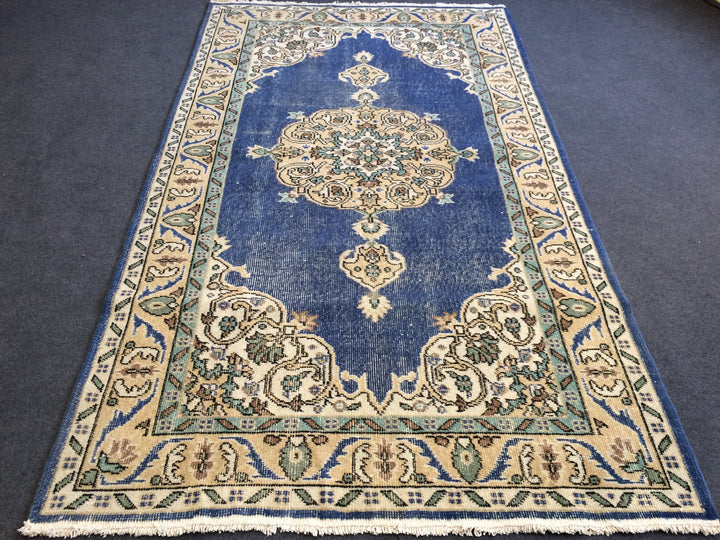 Blue Turkish Runner Rug 4' x 7' Hand-Knotted | No. WR24039