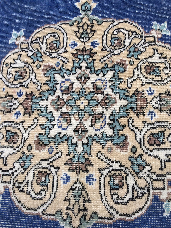 Blue Turkish Runner Rug 4' x 7' Hand-Knotted | No. WR24039