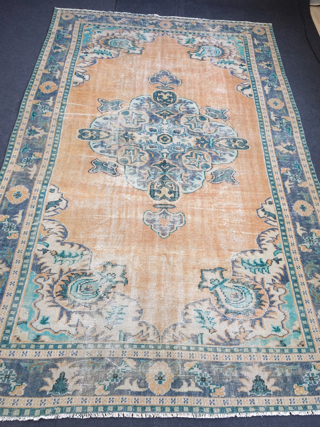 Beige Turkish Runner Rug 7' x 11' 5" Hand-Knotted detail
