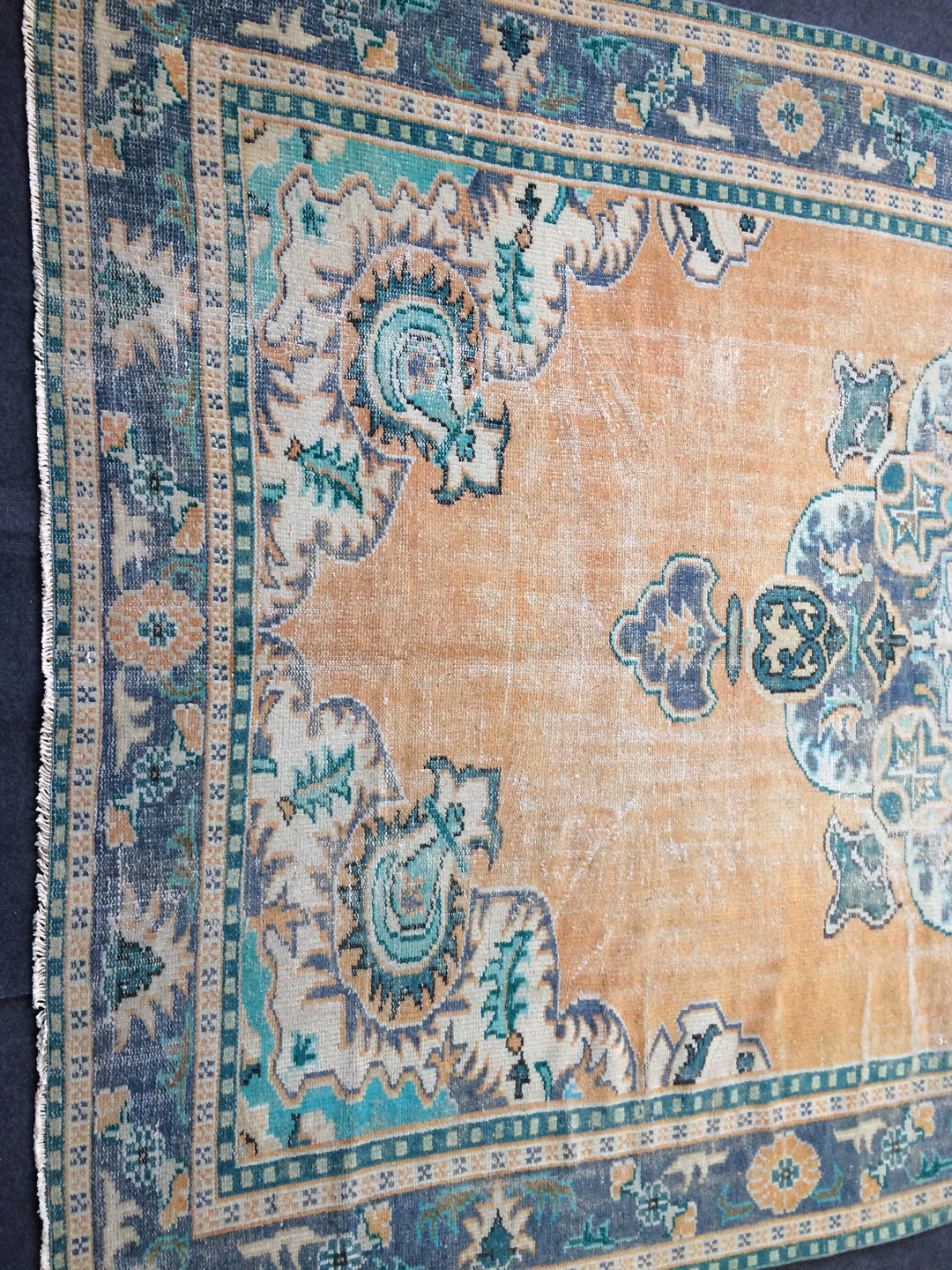 Beige Turkish Runner Rug 7' x 11' 5" Hand-Knotted texture