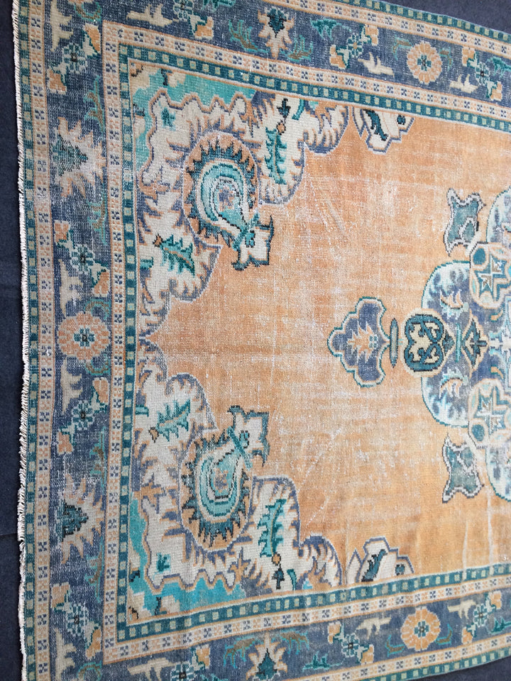 Beige Turkish Runner Rug 7' x 11' 5" Hand-Knotted texture