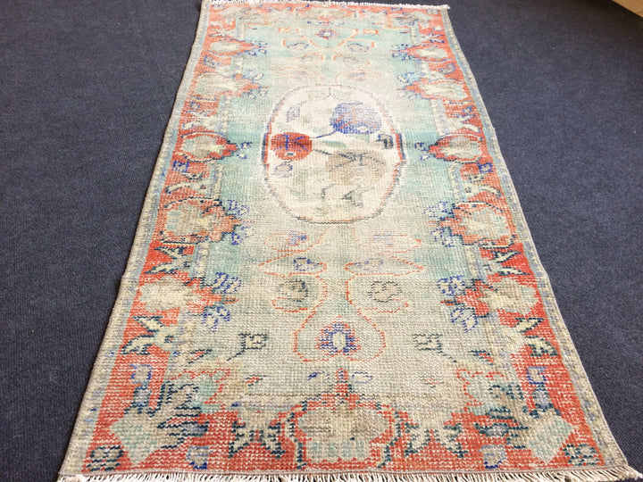 Beige Turkish Distressed Runner Rug 2' 5" x 4' 11" Hand-Knotted | No. WR78661