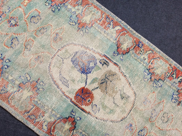 Beige Turkish Distressed Runner Rug 2' 5" x 4' 11" Hand-Knotted | No. WR78661