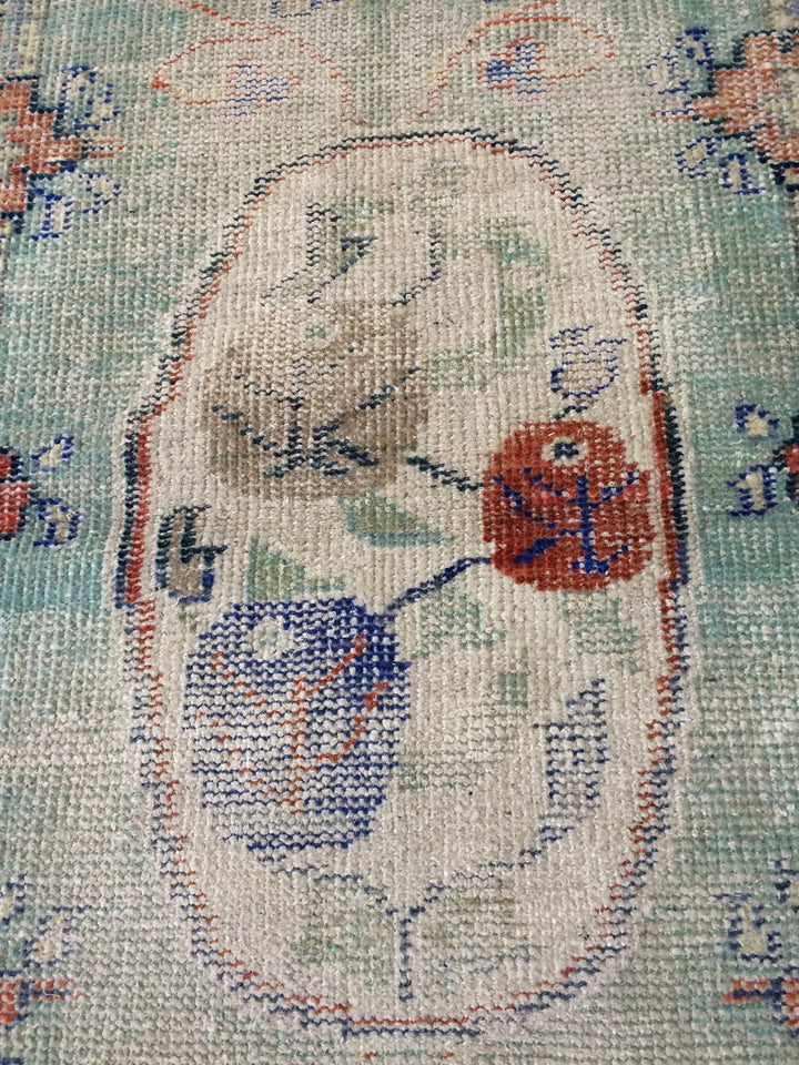 Beige Turkish Distressed Runner Rug 2' 5" x 4' 11" Hand-Knotted | No. WR78661