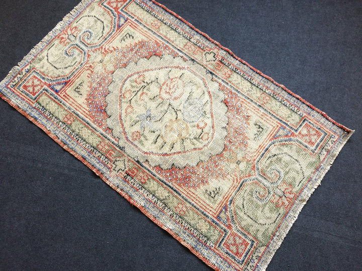 Beige Turkish Distressed Runner Rug 2' 1" x 4' 11" Hand-Knotted | No. WR24038