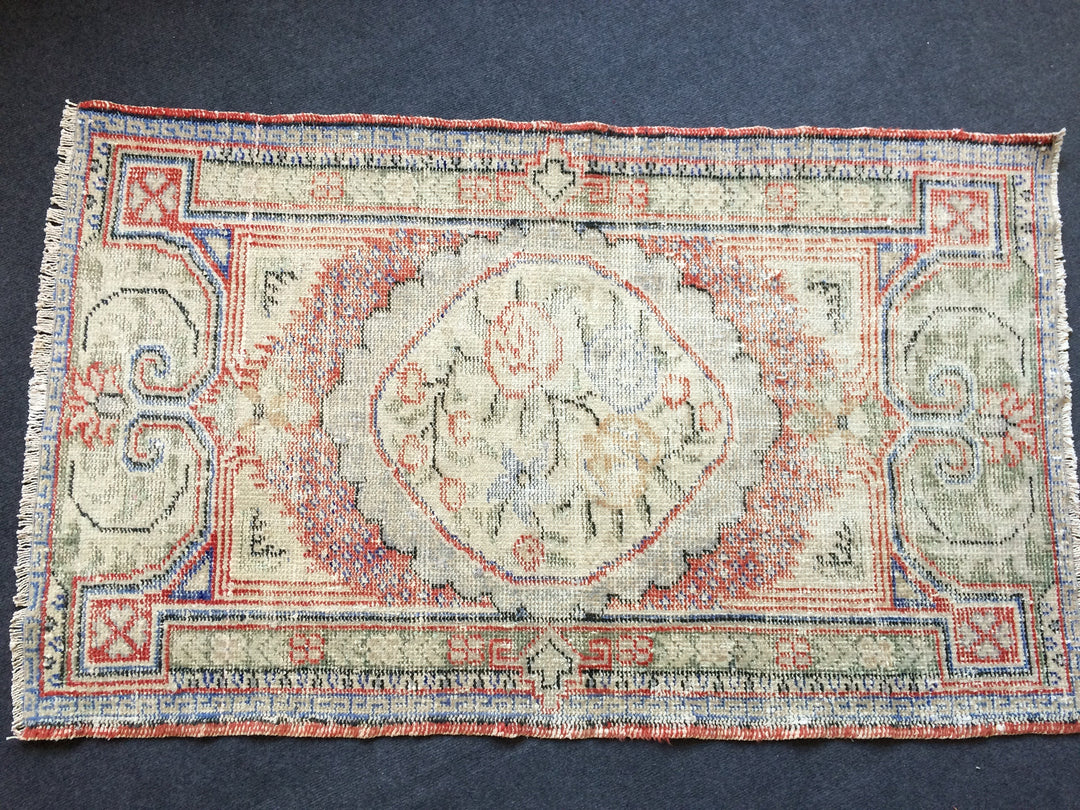 Beige Turkish Distressed Runner Rug 2' 1" x 4' 11" Hand-Knotted | No. WR24038