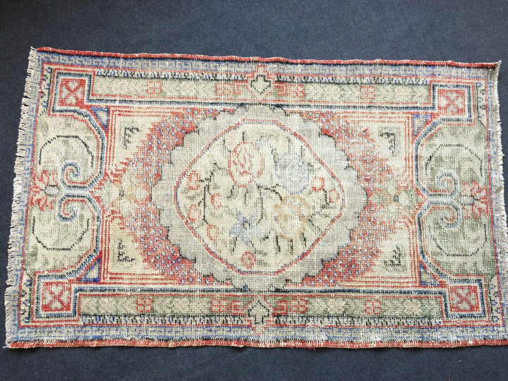 Beige Turkish Distressed Runner Rug 2' 1" x 4' 11" Hand-Knotted | No. WR24038