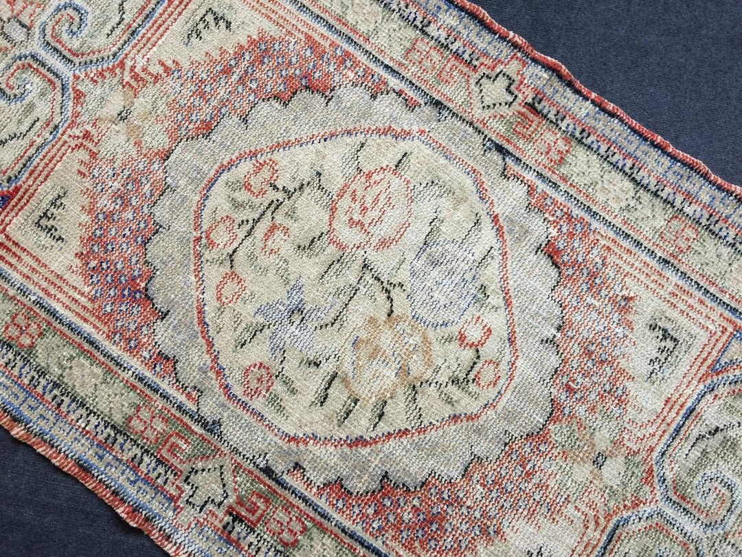 Beige Turkish Distressed Runner Rug 2' 1" x 4' 11" Hand-Knotted | No. WR24038