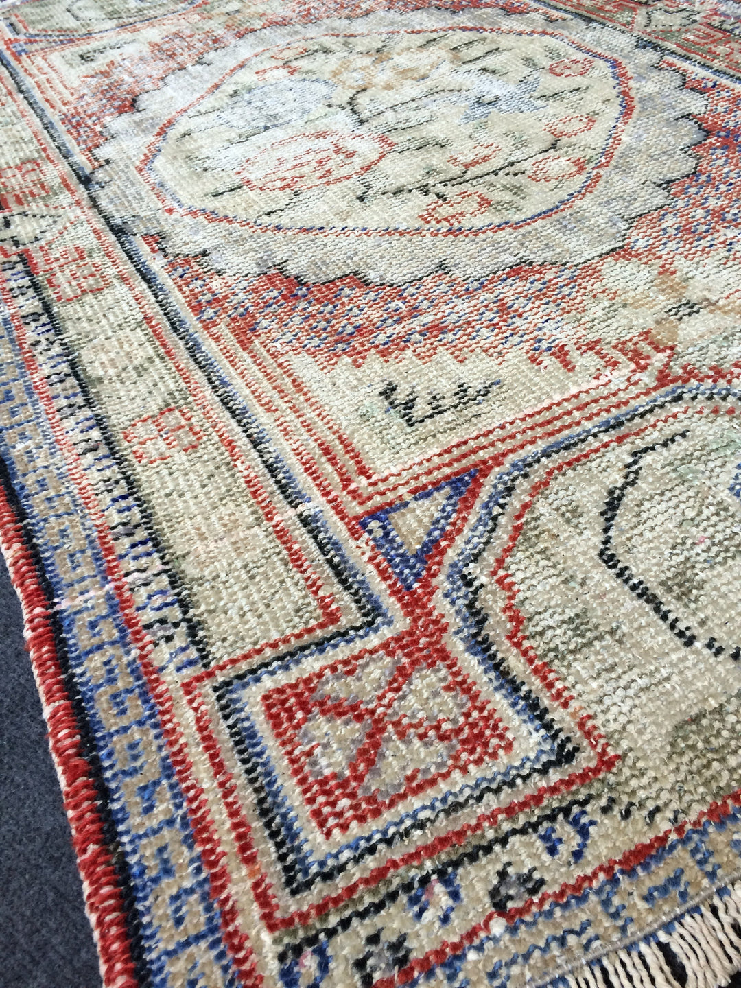 Beige Turkish Distressed Runner Rug 2' 1" x 4' 11" Hand-Knotted | No. WR24038