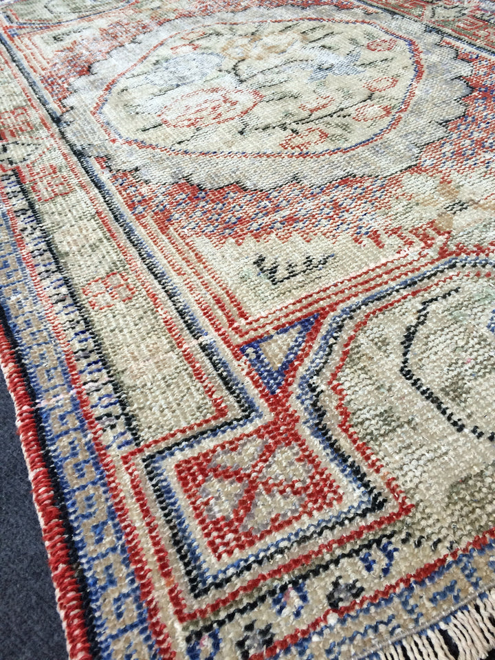 Beige Turkish Distressed Runner Rug 2' 1" x 4' 11" Hand-Knotted | No. WR24038