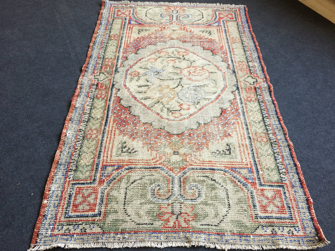 Beige Turkish Distressed Runner Rug 2' 1" x 4' 11" Hand-Knotted | No. WR24038