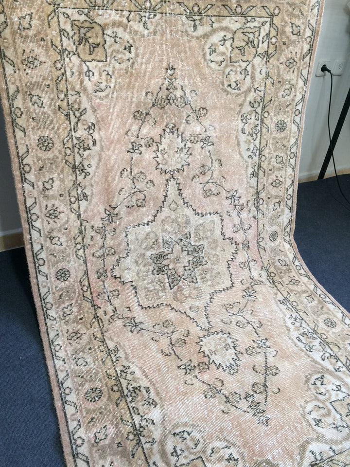 Beige Turkish Runner Rug 4' x 7' 8" Hand-Knotted