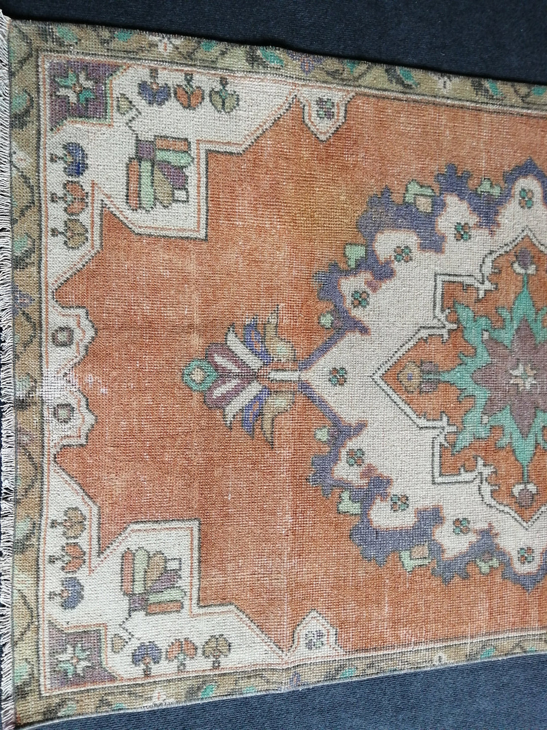 Beige Turkish Runner Rug 3' 7" x 6' Hand-Knotted close-up