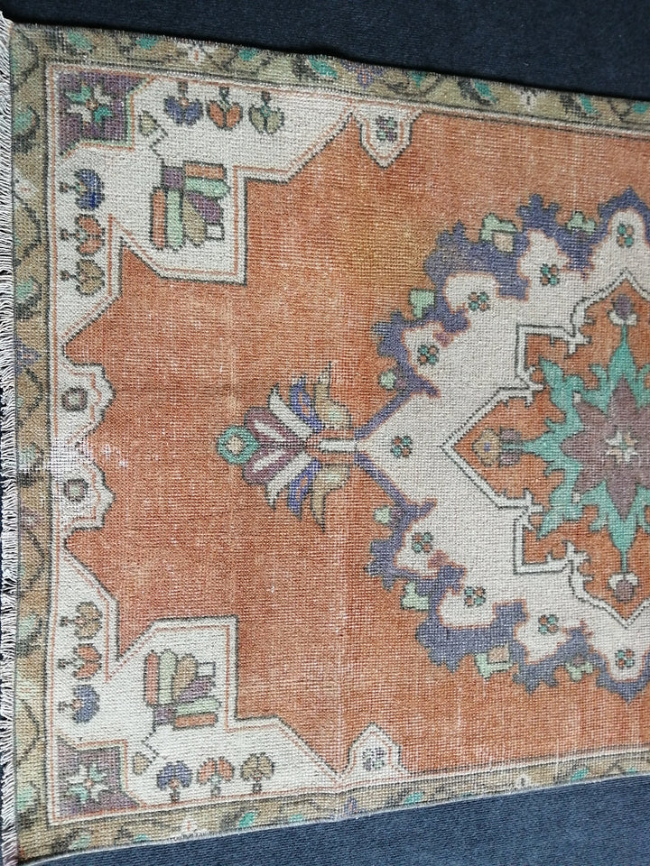 Beige Turkish Runner Rug 3' 7" x 6' Hand-Knotted close-up