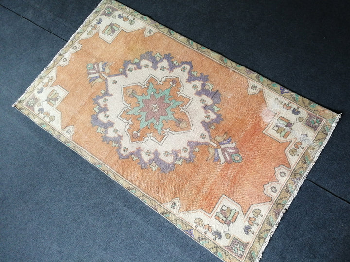 Beige Turkish Runner Rug 3' 7" x 6' Hand-Knotted reverse