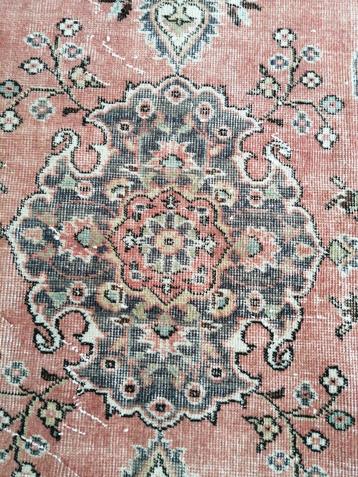 Beige Turkish Distressed Runner Rug 3' 8" x 7' Hand-Knotted | No. WR35780
