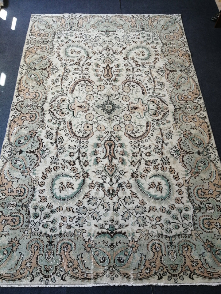 Beige Turkish Oushak Rug 6' 7" x 10' 4" Hand-Knotted | No. WR51432