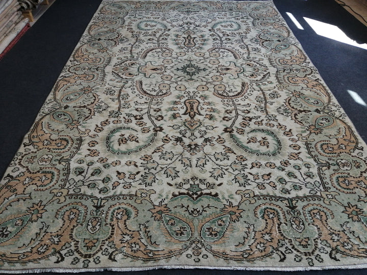 Beige Turkish Oushak Rug 6' 7" x 10' 4" Hand-Knotted | No. WR51432