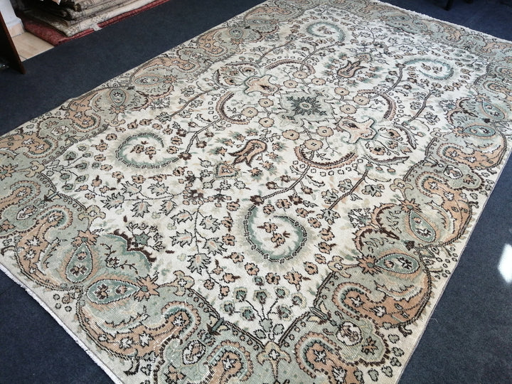 Beige Turkish Oushak Rug 6' 7" x 10' 4" Hand-Knotted | No. WR51432