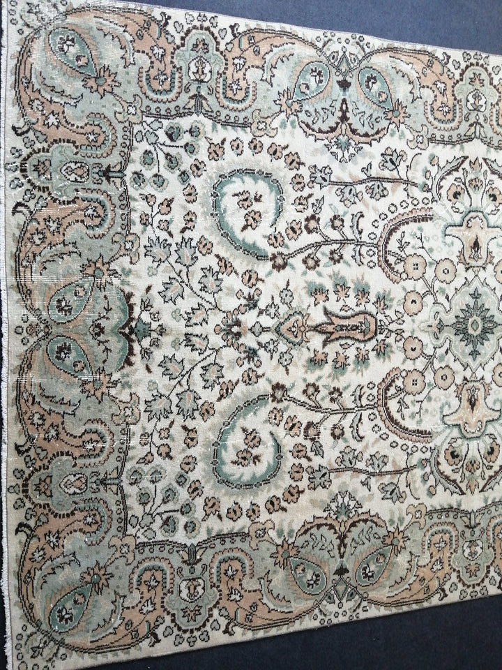 Beige Turkish Oushak Rug 6' 7" x 10' 4" Hand-Knotted | No. WR51432