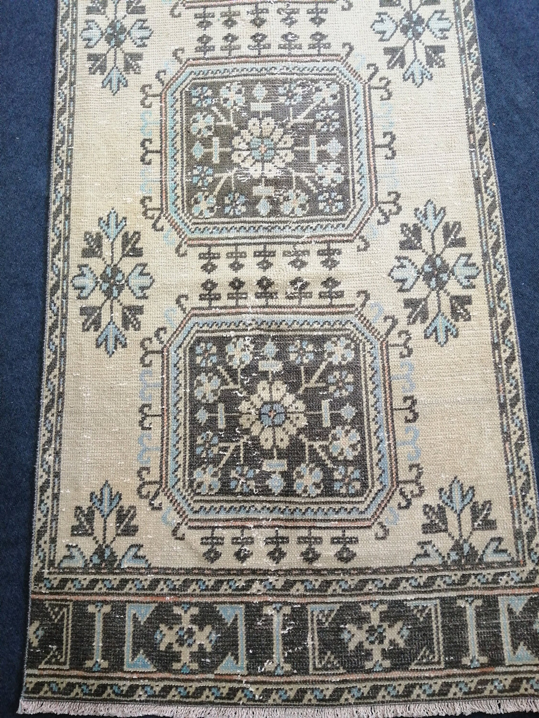 Beige Turkish Runner Rug 3' 2" x 11' 6" Hand-Knotted close-up