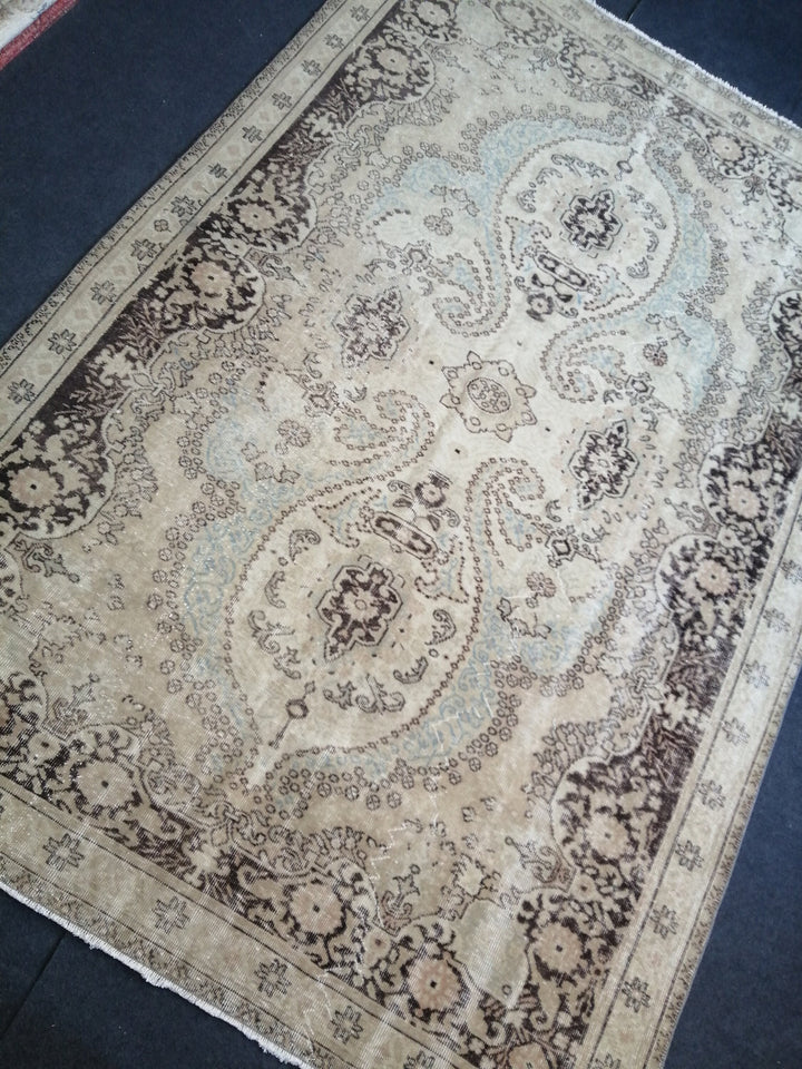 Beige Turkish Runner Rug 6' 8" x 9' 11" Hand-Knotted view