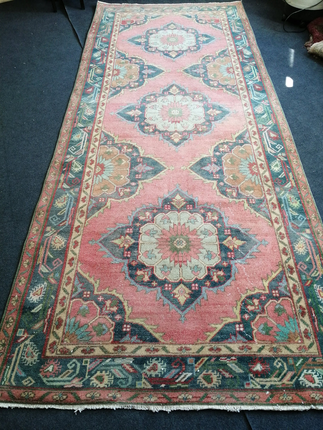 Beige Turkish Runner Rug 4' 8" x 11' 6" Hand-Knotted