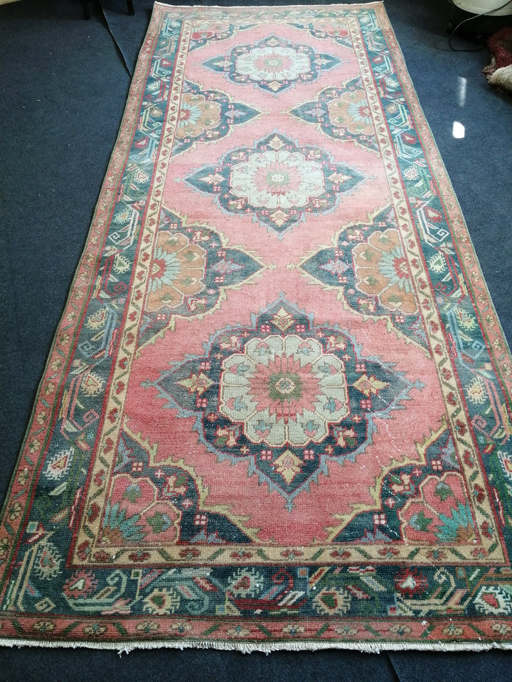 Beige Turkish Runner Rug 4' 8" x 11' 6" Hand-Knotted