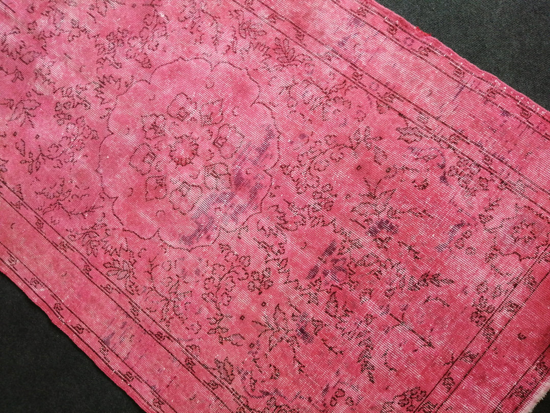 Pink Turkish Runner Rug 3' 11" x 6' 11" Hand-Knotted pattern