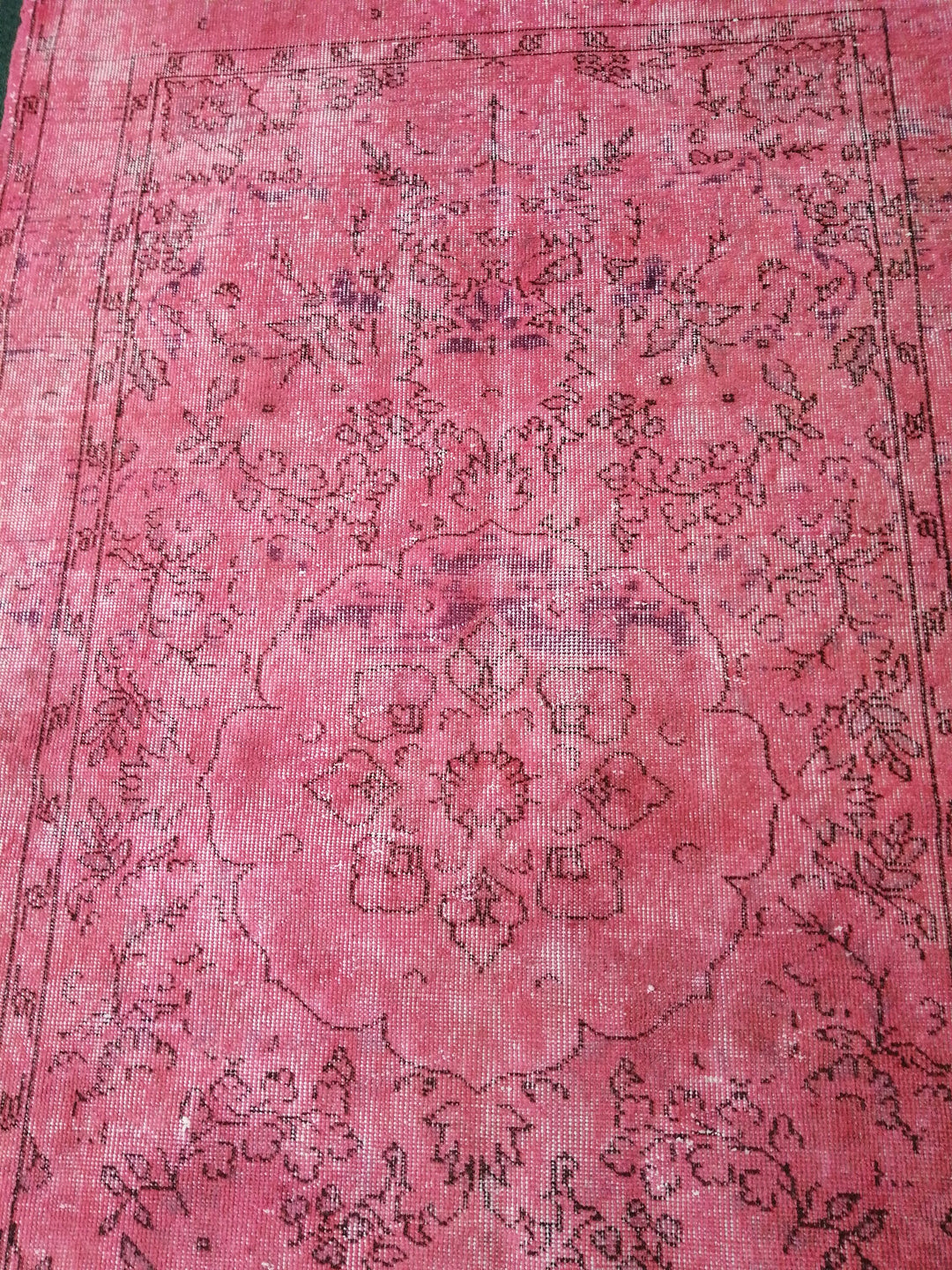Pink Turkish Runner Rug 3' 11" x 6' 11" Hand-Knotted reverse