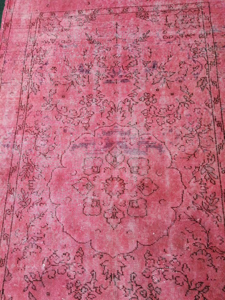 Pink Turkish Runner Rug 3' 11" x 6' 11" Hand-Knotted reverse