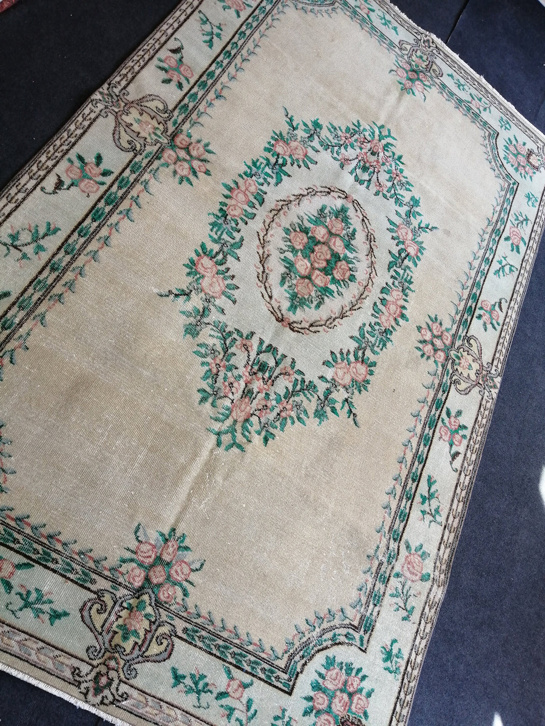 Beige Turkish Runner Rug 6' x 10' Hand-Knotted