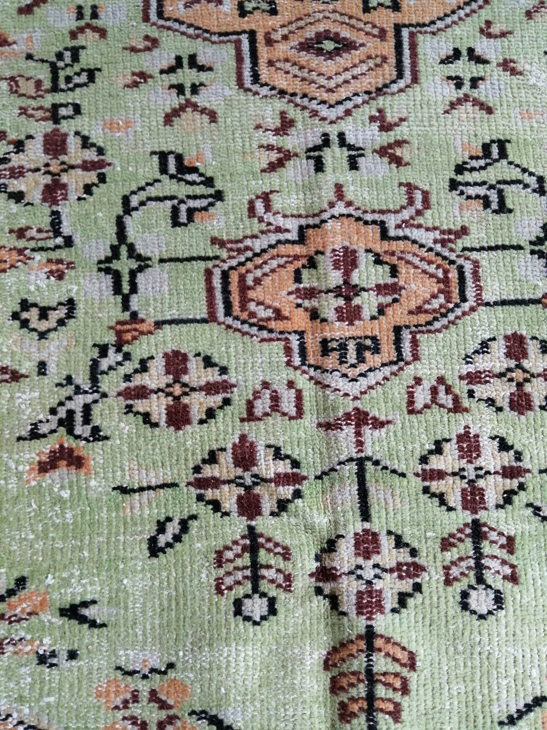 Beige Turkish Runner Rug 6' x 9' 4" Hand-Knotted close-up