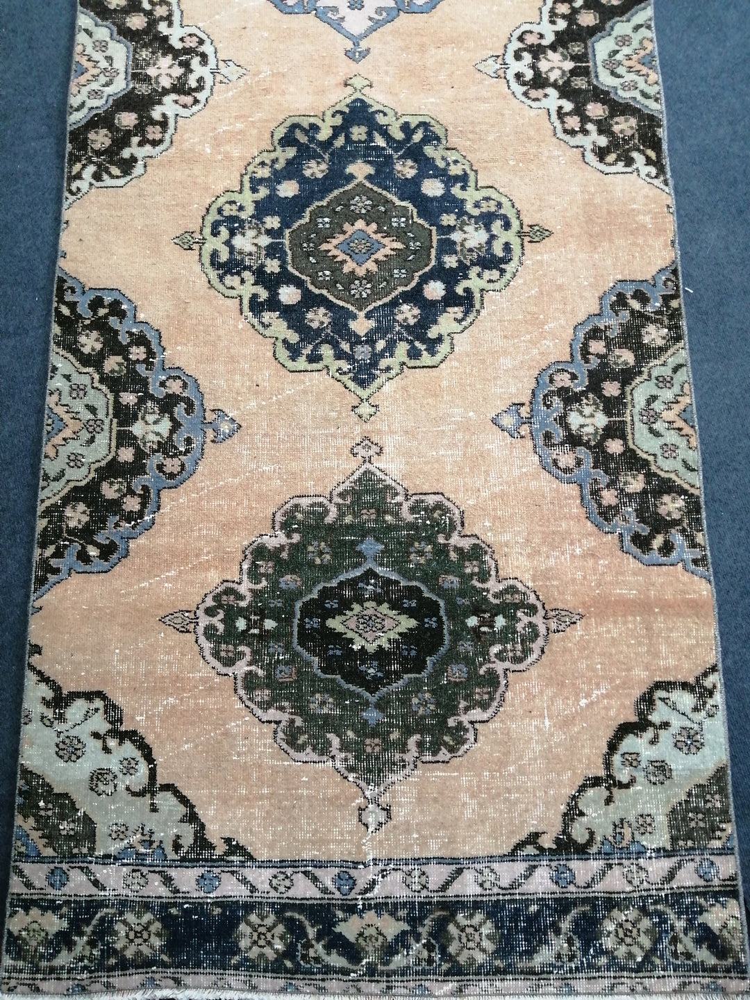 Beige Turkish Runner Rug 3' 4" x 12' 8" Hand-Knotted detail