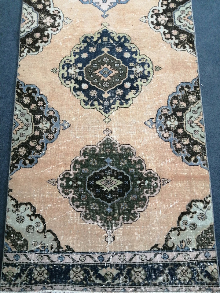Beige Turkish Runner Rug 3' 4" x 12' 8" Hand-Knotted detail