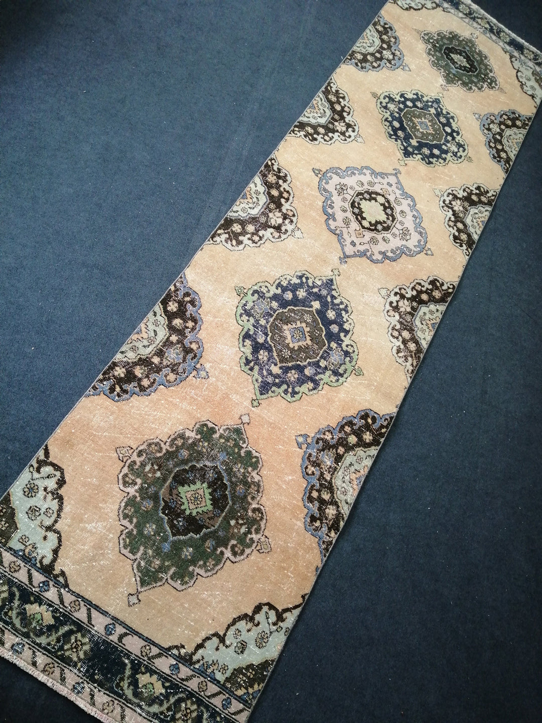 Beige Turkish Runner Rug 3' 4" x 12' 8" Hand-Knotted field