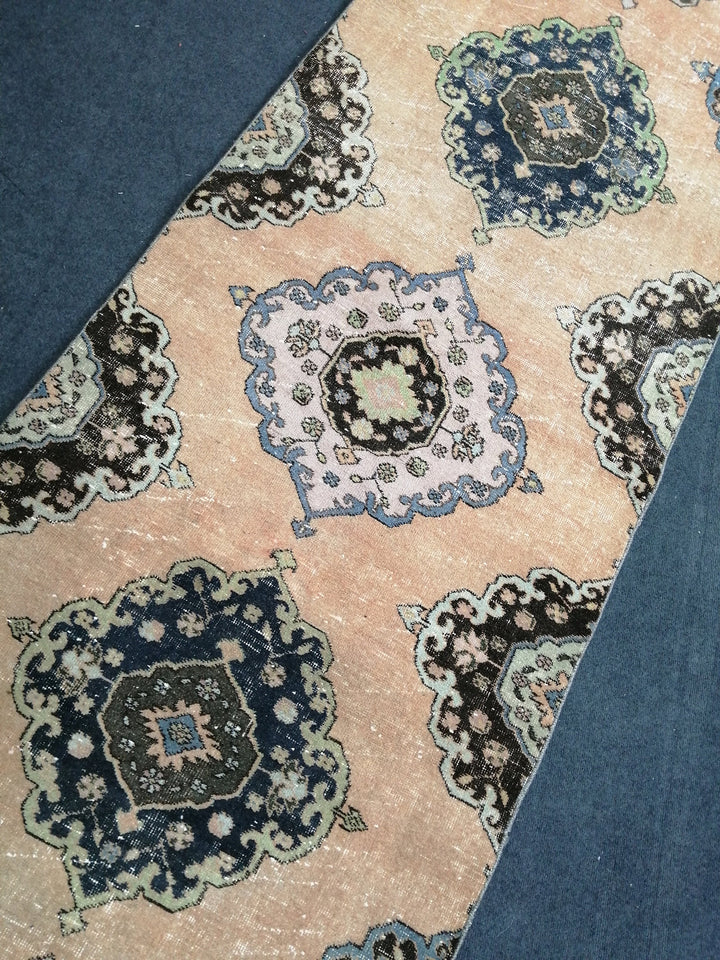 Beige Turkish Runner Rug 3' 4" x 12' 8" Hand-Knotted close-up